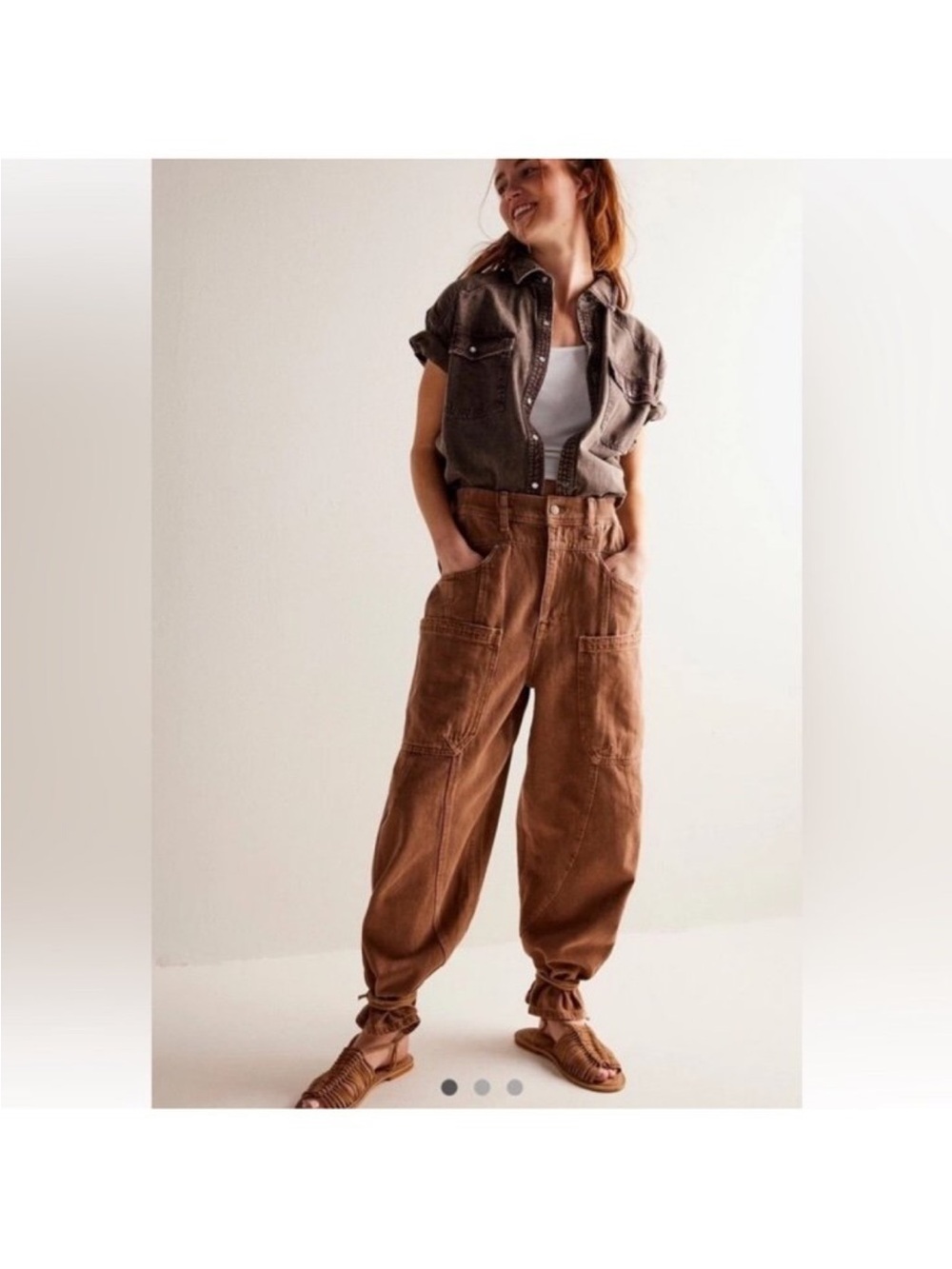 Free People New School Relaxed Jeans We The Free Cargo Pockets brown XS